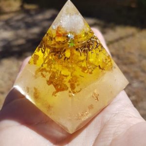 Golden Ray Quartz and Gold Orgoneit Pyramid