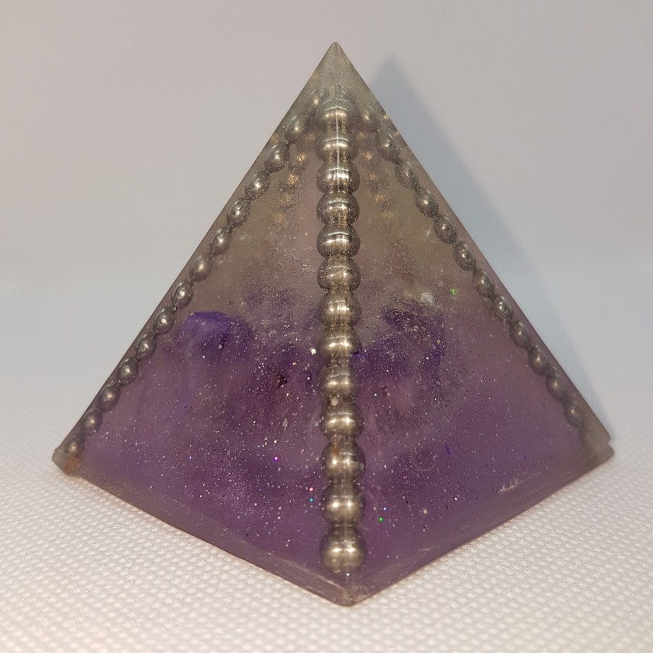 Amethystine Prophesy Amethyst Steel Quartz Orgonite Pyramid 6cm