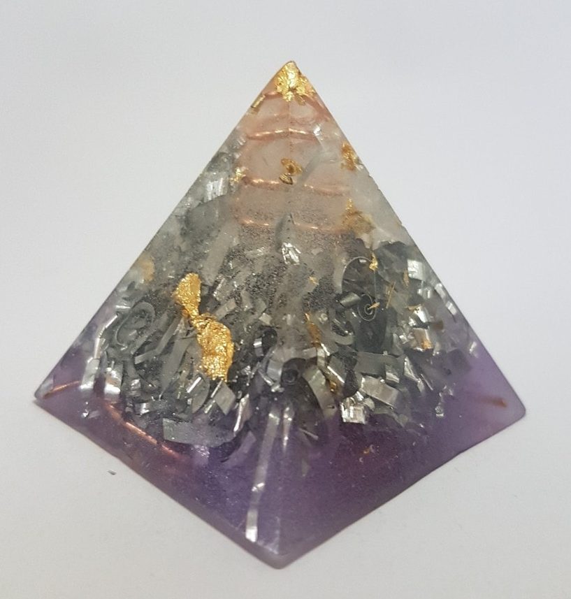 Purple Hazing Copper Quartz and Gold Orgoneit Pyramid