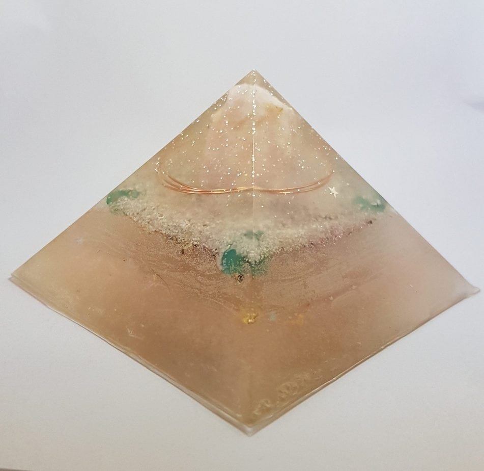 Peaceful Warrior Rose Quartz FluoriteOrgoneIt Orgonite Pyramid 9.5cm