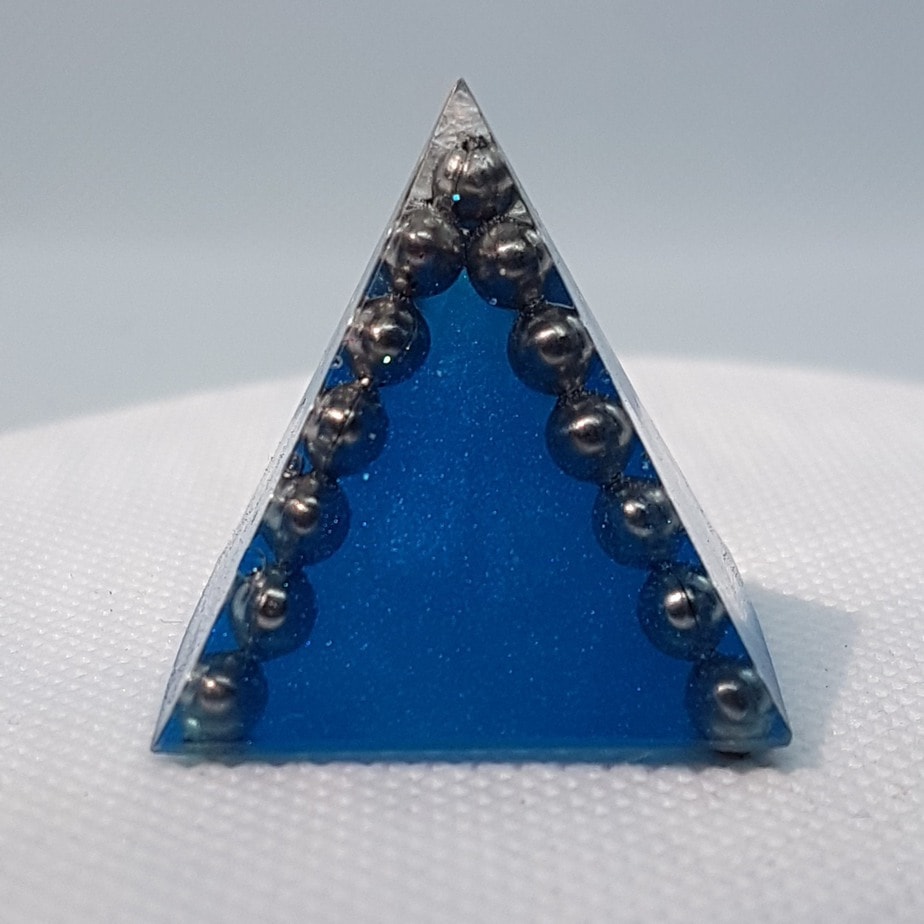 Cobalt Moonstone Quartz and Steel Orgoneit Pyramid 3cm 1