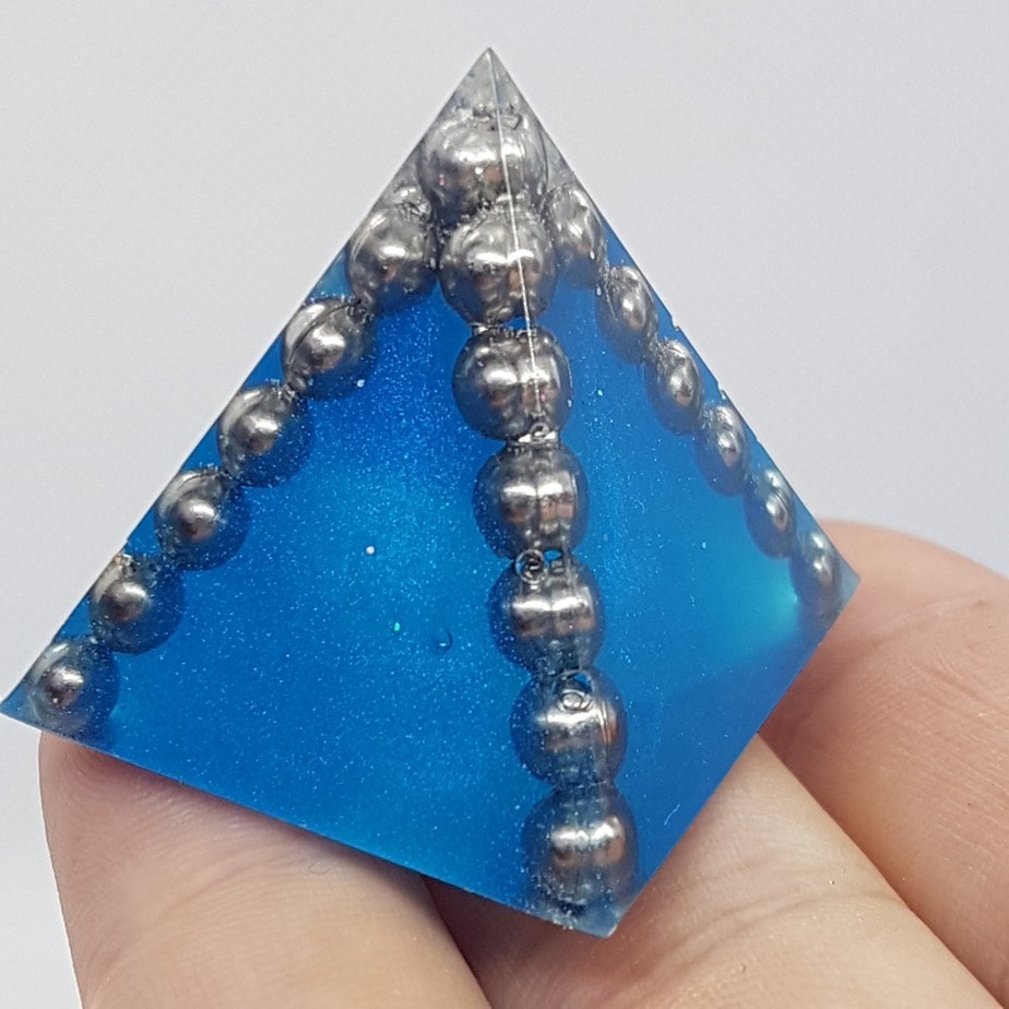 Cobalt Moonstone Quartz and Steel Orgoneit Pyramid 3cm 2