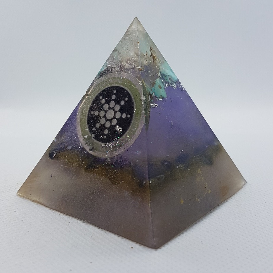 Main Sequence Orgone Orgonite Pyramid 6cm - Herkimer Diamonds on top of turquoise and silver, scalar wave technology, then Hematite for Grounding, manifestation, focus
