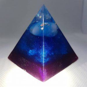 Hidden Strength Orgone Orgonite Pyramid 6cm - Rose Quartz chunk on top of a strong Tourmaline Brick of strength, Silver and Magnetite