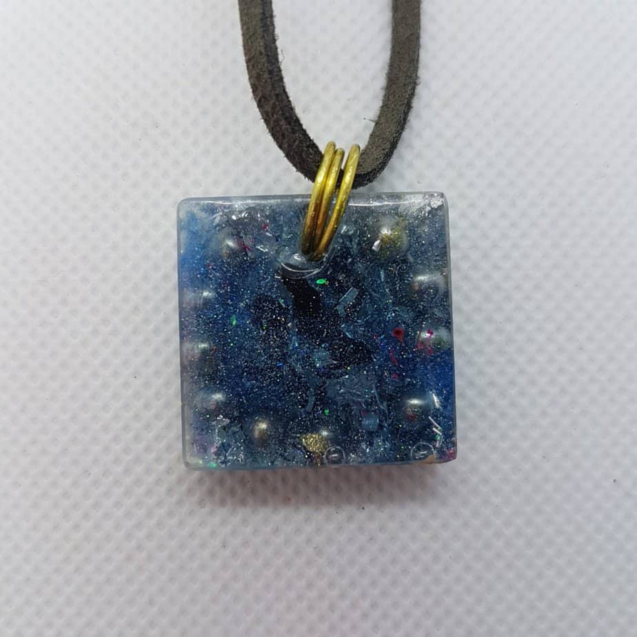 Third Generation Pendant #26 OrgoneIt Orgonite Jet, Tourmaline, Celestite and Lapis Lazuli with the strength of Steel and Silver