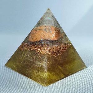 Alectrona II Orgone Orgonite Pyramid 6cm - Red Jasper and herkimer Diamonds, on top of copper and brass, with a Quartz point to help point you in the right direction