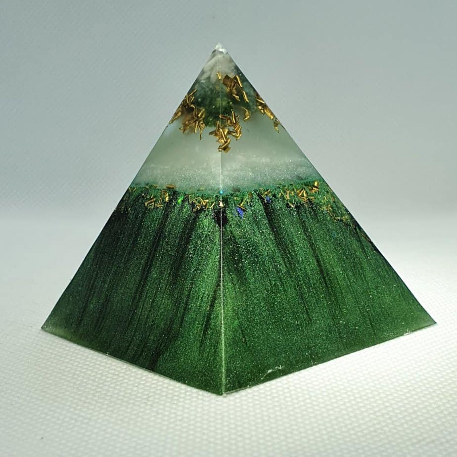 Godafoss Icelandic Hues Orgone Orgonite Pyramid 6cm - Amazonite, Green Adventurine, Herkimer Diamonds, Brass, Titanium Powder, Shungite and more!...
