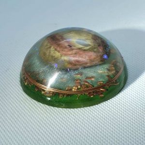 Green Lothlorien Orgone Orgonite Orb - Labradorite and Pink and Grey Agate, with Brass Goodness
