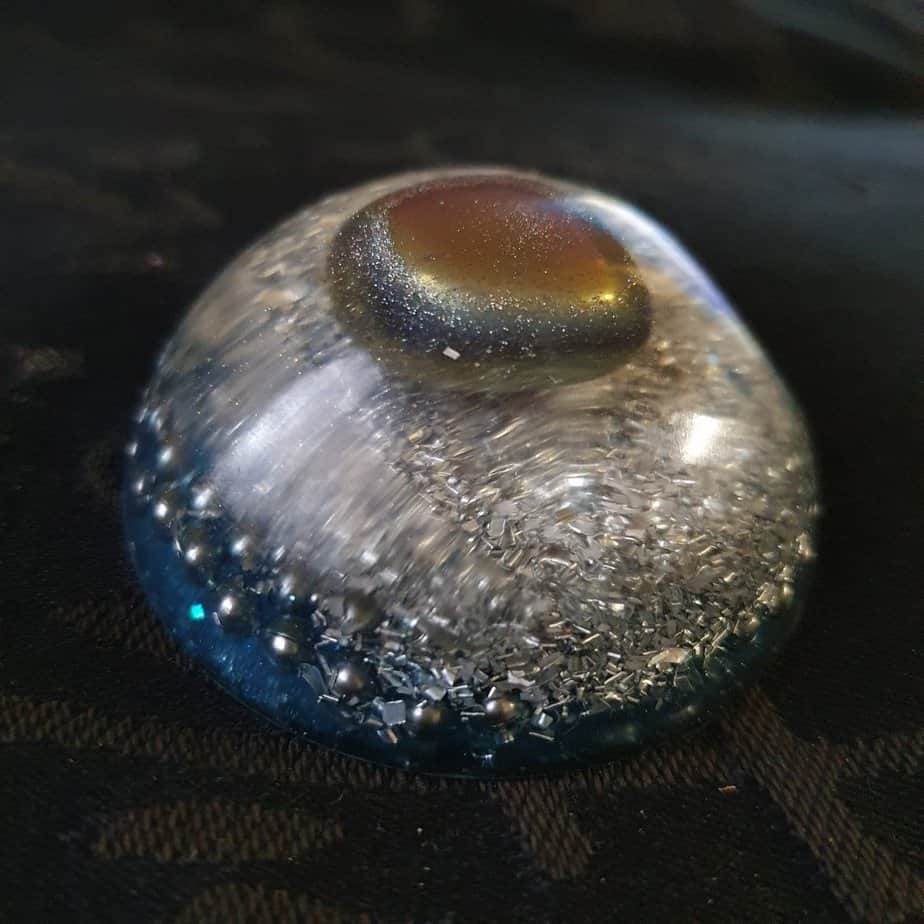 Levitation Spell Orgone Orgonite Orb - Titanium Aura Quartz with herkimer Diamond, Silver, Alumuium and Steel Chain