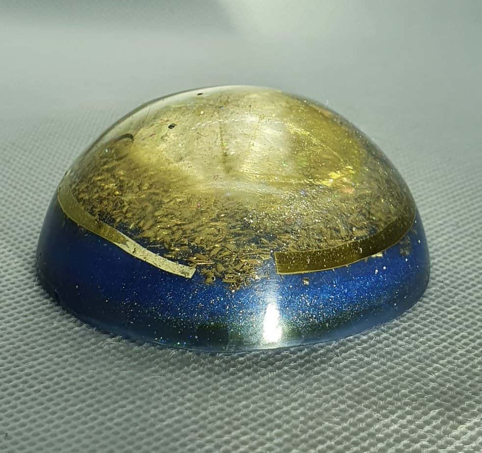 Blue Bayou Orgone Orgonite Orb - Large Golden Clear Quartz Point with Brass Goodness