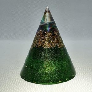 Xena I Orgone Energy Orgonite Cone 6cm - with Herkimer Diamonds and Titanium Aura Quartz, just the right about of bling and peacefulness in an Orgonite