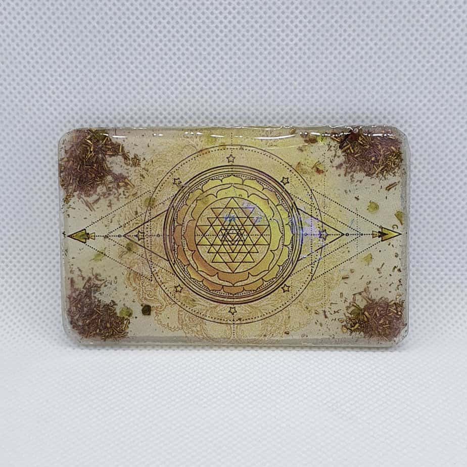 Orgone Card for EMF and RF protection, Quantum Shields and Peridots, Sri Yantra, Herkimer Diamond and Brass for Orgonite and Orgone Energy Protection