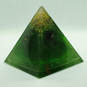 Piece of Mind Orgone Orgonite Pyramid 6cm - Radiating with a Black Tourmaline Centre for strength, Citrine, Gold Celestite, with Brass Protection, I wonder what you will see?