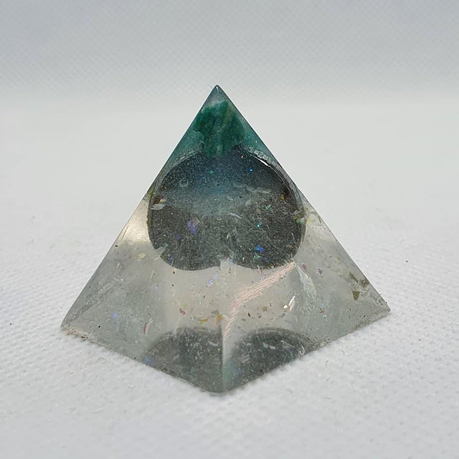 Mirror Image Orgone Orgonite Pyramid 3cm - Silver, Herkimer Diamonds, Green Adventurine, and Nickel for EMF