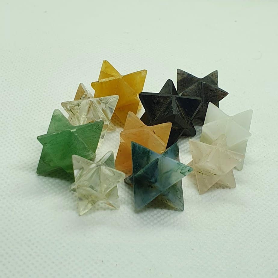 Picture of a merkaba star made from different crystals
