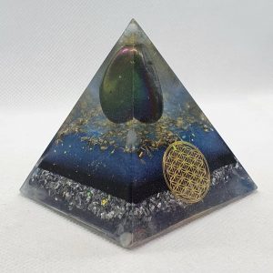 Light on Top Orgone Orgonite Pyramid 6cm - Aquamarines and Herkimer Diamonds a top with a hologram scalar shield with anti-radiation properties