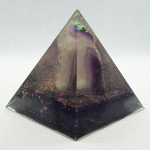 Quantum Dreams Orgone Orgonite Pyramid 6cm - Shungite and Magnetite goodness with Smokey Quartz, Rose Quartz Chunk, copper and nickel coin